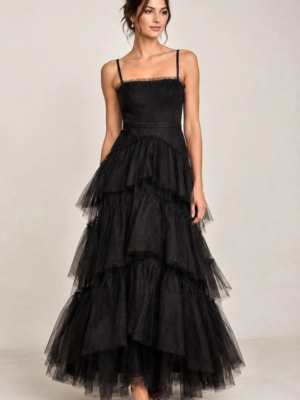 BCBGMAXAZRIA  Tulle Tiered Maxi Dress Black size 6 new with tags